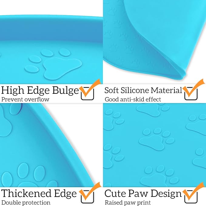 KPWACD Dog Food Mat Anti-Slip Bowl Mats for Food and Water, High-Lips Waterproof Pet Placemat Prevent Messy Spills to Floor, Silicone Puppy Feeding Trays for Large Medium Small Dogs Cats