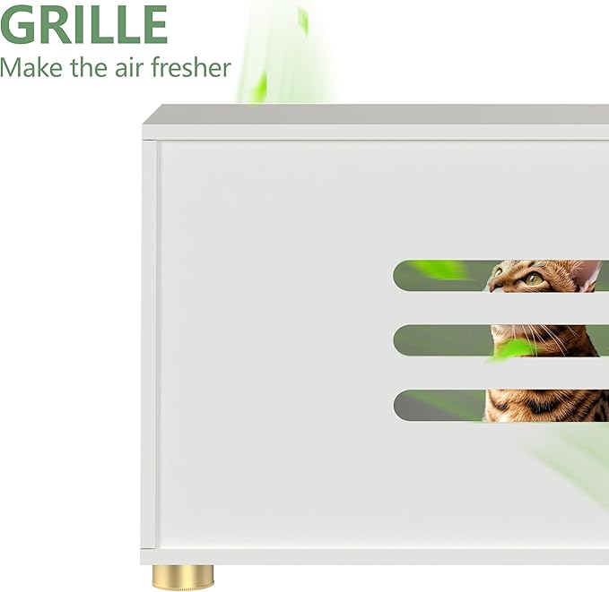 Cat Litter Box Enclosure Furniture, Modern Stackable Litter Box Cabinet with Cat Scratch Mat, Side Table (White)