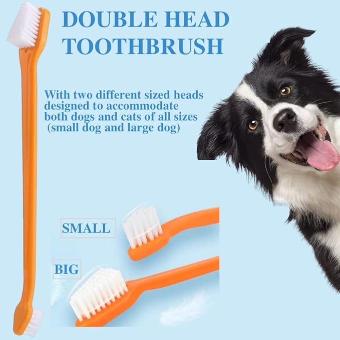8 Pack Small Dog & Cat Toothbrush Kit, 360º Pet Toothbrush/Mini Head/Dual Head / 10000 Ultra-Soft Bristles Tooth Brush/Finger Toothbrushs for Cat Kitten Doggie Dental Care, Oral Hygiene