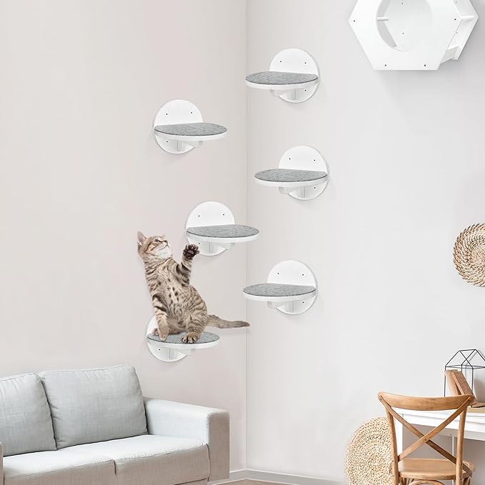 Y&ME 6-Pack Cat Climbing Shelves with Scratching Pad, Wall-Mounted Cat Furniture for Sleep, Climb, Play
