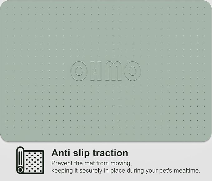 OHMO Dog Food Mat, Silicone Waterproof Cat Food Mat, Non-Skid Spill Proof Pet Feeding Mat for Food and Water, Easy to Clean Dog Placemat(Sage Green, 23.6" x 15.8")