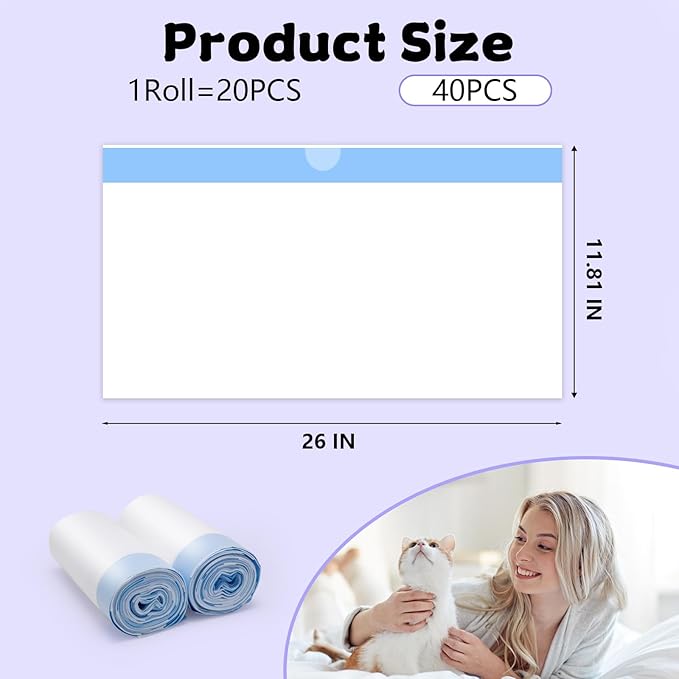 40 Count 26" x 11.8" Cat Litter Box Liners for Fsitego and Fumoi Self Cleaning Litter Box, Extra Thick Heavy Duty Cat Litter Bags Replacement, 3-4 Gallons of Capacity