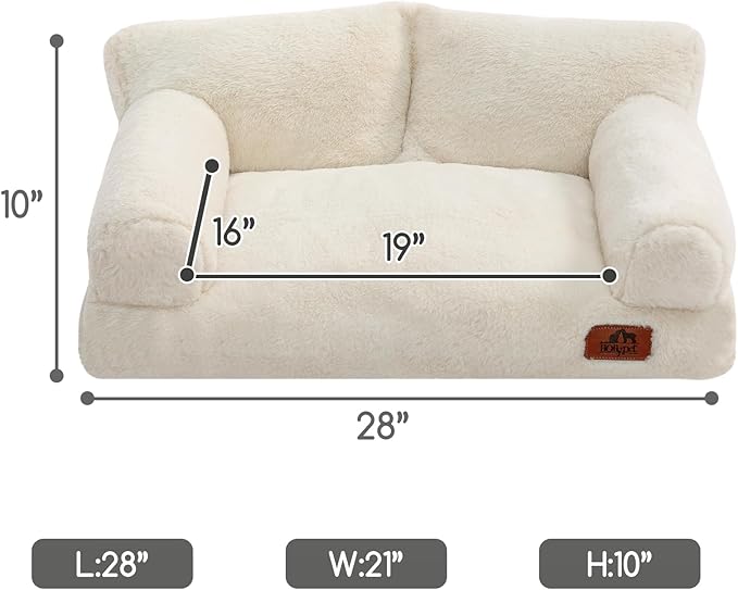 Hollypet Fluffy Plush Dog Cat Pet Couch Soft Calming Sofa Bed for Medium Small Cats and Dogs, Beige