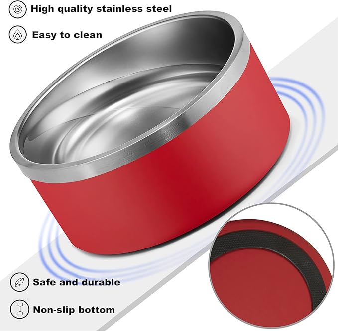 Custom Personalized Dog & Cat Bowls - Stainless Steel Non-Slip Water & Food Dishes - Easy to Clean, Dishwasher Safe - Small, Medium, Large Sizes (Red)