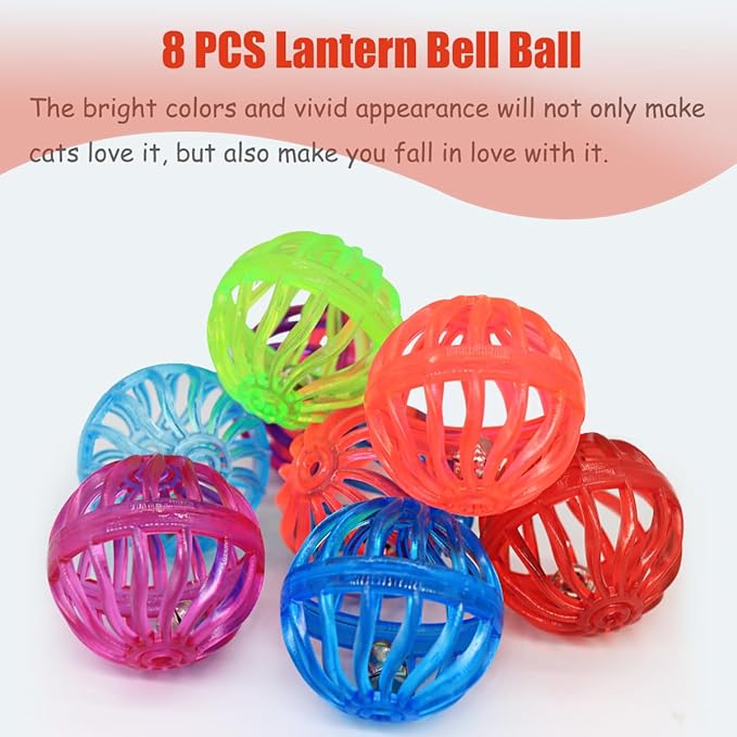 Cat Jingle Balls Toys, 24 Pcs Bell Balls Cat Toys, Lightweight, Interactive, Assorted Colors Ball Toy for Kitten Training and Play