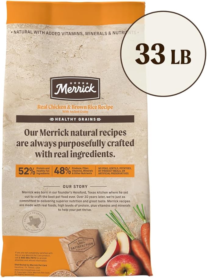 Merrick Healthy Grains Premium Adult Dry Dog Food, Wholesome and Natural Kibble with Chicken and Brown Rice - 33.0 lb. Bag