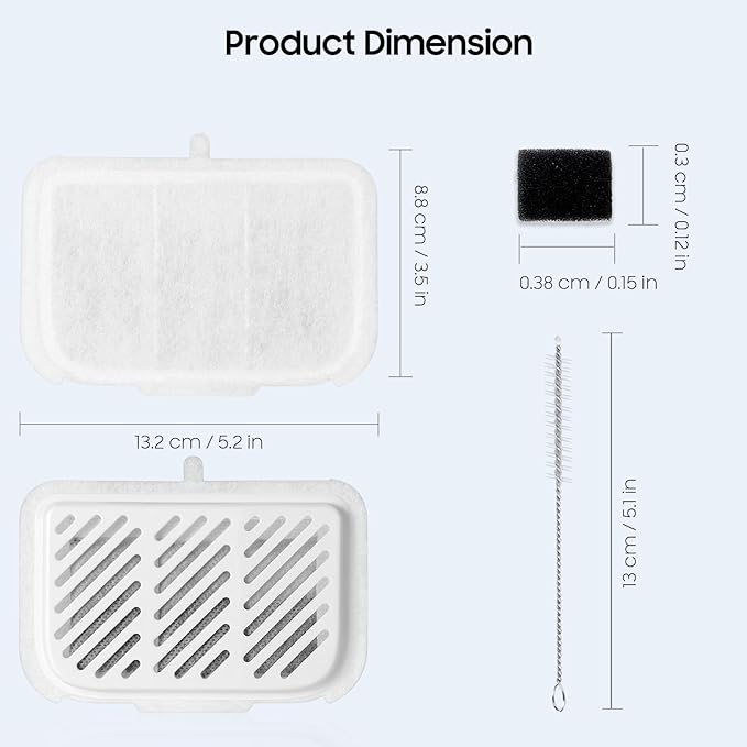 12 PCS Upgraded Pet Cat Kit Water Fountain Filters Unit Rect Fit For E versweet MAX 105 fl oz/3L Automatic Pet Fountain, Include Replacement Filters and Replaced Foam Pump Filter