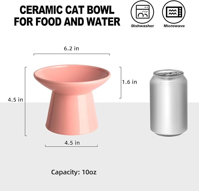 6.2 Inch Extra Wide Elevated Ceramic Cat Bowls, Food and Water Bowl Set for Elder Big Cats Small Dogs, Raised Design for Pet Easy Eating, Protect Cat's Spine Set of 2(Pink)