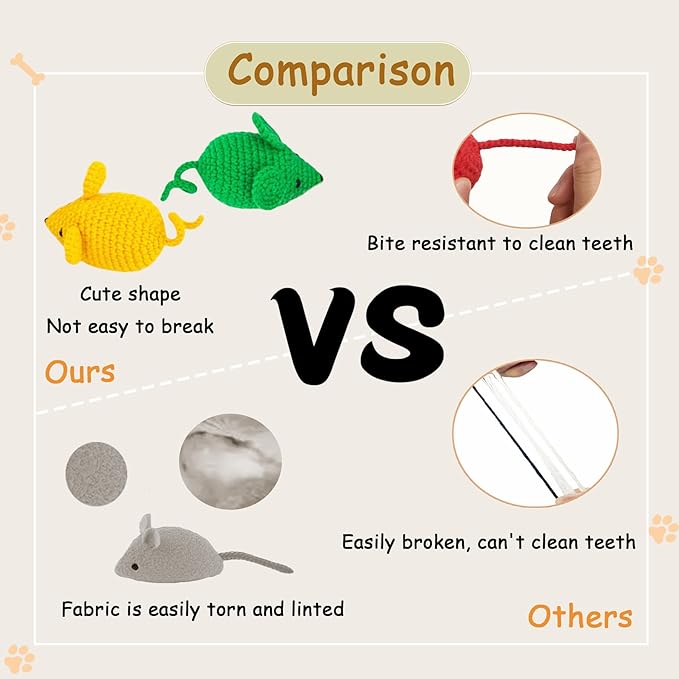 4Pcs Catnip Toys Crochet Mice Toys,Yarn Mouse Toys for Cats Cat Nip Mouse Toys Safe Teeth Cleaning Animals Chew Toy for Indoor Interactive Kittens Toy