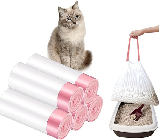 100 Counts Cat Litter Box Liners, 27" x 15" Drawstring Bags for Kitty Litter Pan Receptacles, One Step Cleaning, Heavy Duty, Extra Thick & Tear Resistant (Small Size / 100 Counts)