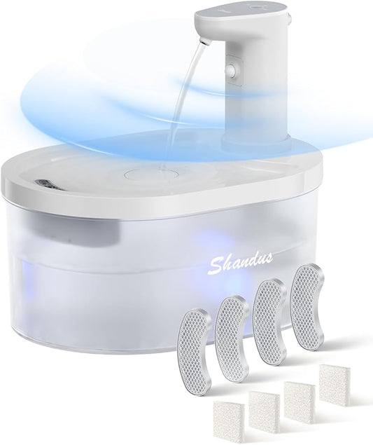 Wireless Cat Water Fountain, 5000mAh Battery Operated Cat Water Fountain, 101oz/3.2L Rechargeable Automatic Pet Drinking Fountain for Cats Dogs Indoor Outdoor, Ultra Quiet with Replacement Filters