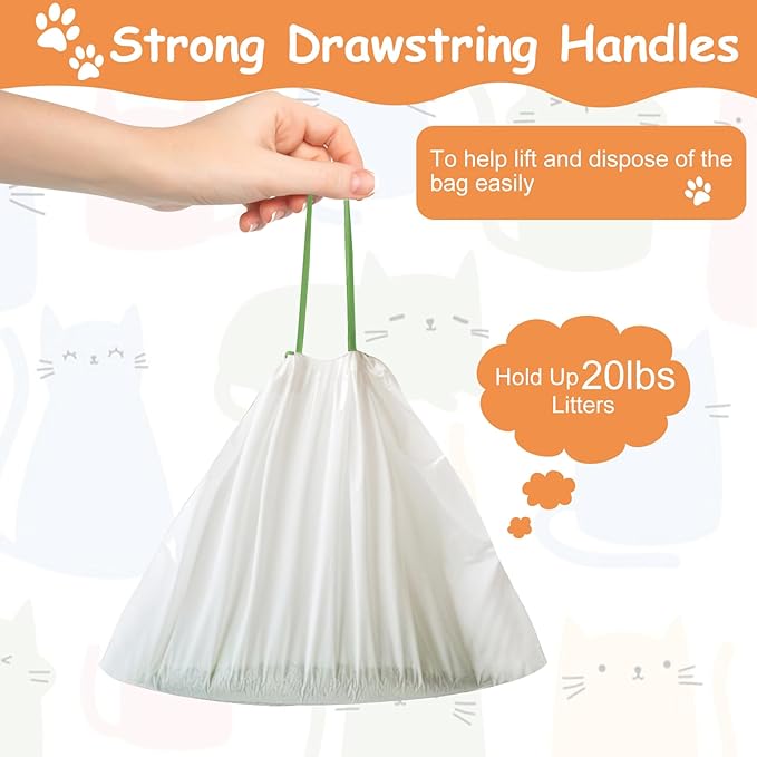 Cat Litter Box Liners 20 Count - Jumbo 37"x18" Extra Thick Drawstring Cat Litter Bags - Heavy Duty Leak-Proof Liners for Litter Robot 3/4 & Standard Boxes - Odor Control Waste Bags for Pets