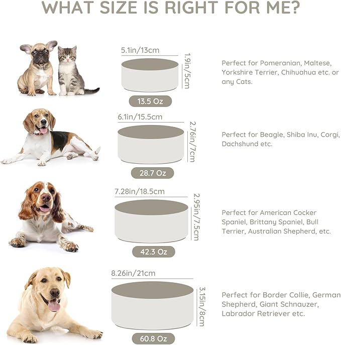 SPUNKYJUNKY 28.7OZ Ceramic Dog and Cat Bowl, Modern Cute Weighted Food Water Bowl for Replacement Grey (2 Pack)