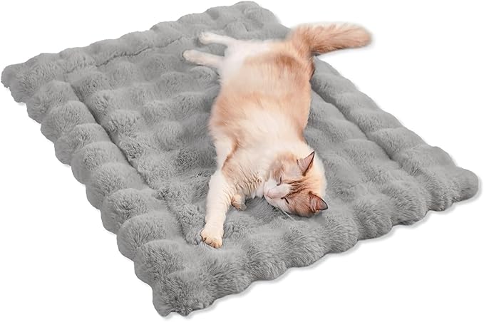 Dog Beds Mat Cute Cat Beds for Indoor Cats Faux Fur Pet Pad with Non-Slip Bottom Plush Kitten Bed for Carriers/Sofa Puppy Washable 35 x 27 Inch Large Grey