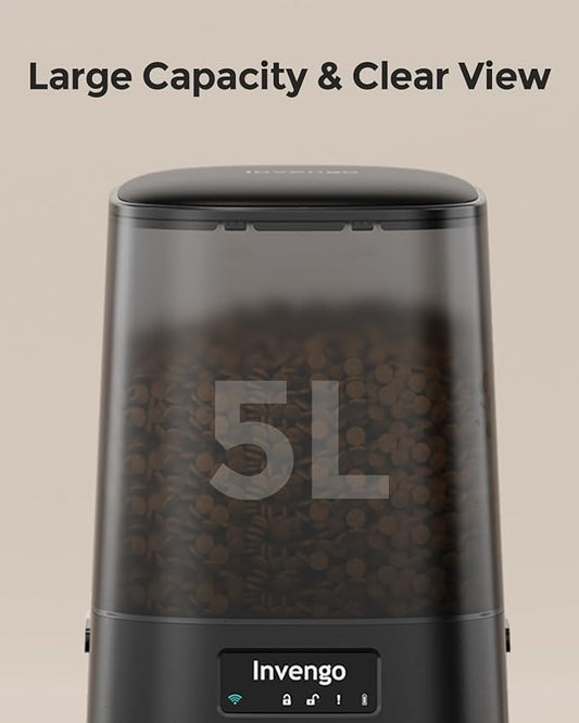 Cat Feeder Automatic - Cat Food Dispenser MeowServe S20, Auto Dog Feeder with Stainless Steel Bowl, 5L Pet Feeder with Patented Anti-Jam Port, App, Dual Lock Lid, Dual-Band WiFi & Power Supply