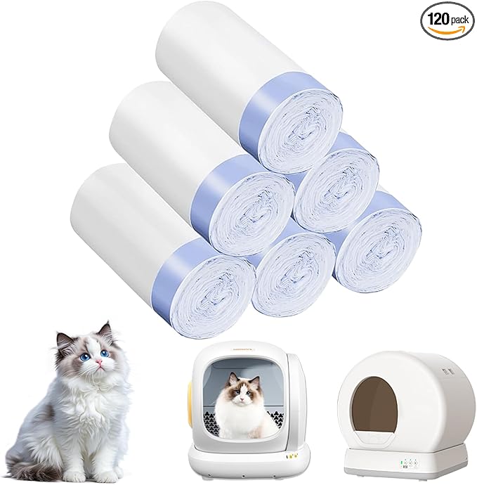 120 Count Extra Large Cat Litter Box Liners, Cat Litter Waste Receptacles Bags for MeoWant MW-SC01/MW-SC02/MW-LR01 Self-Cleaning Litter Box