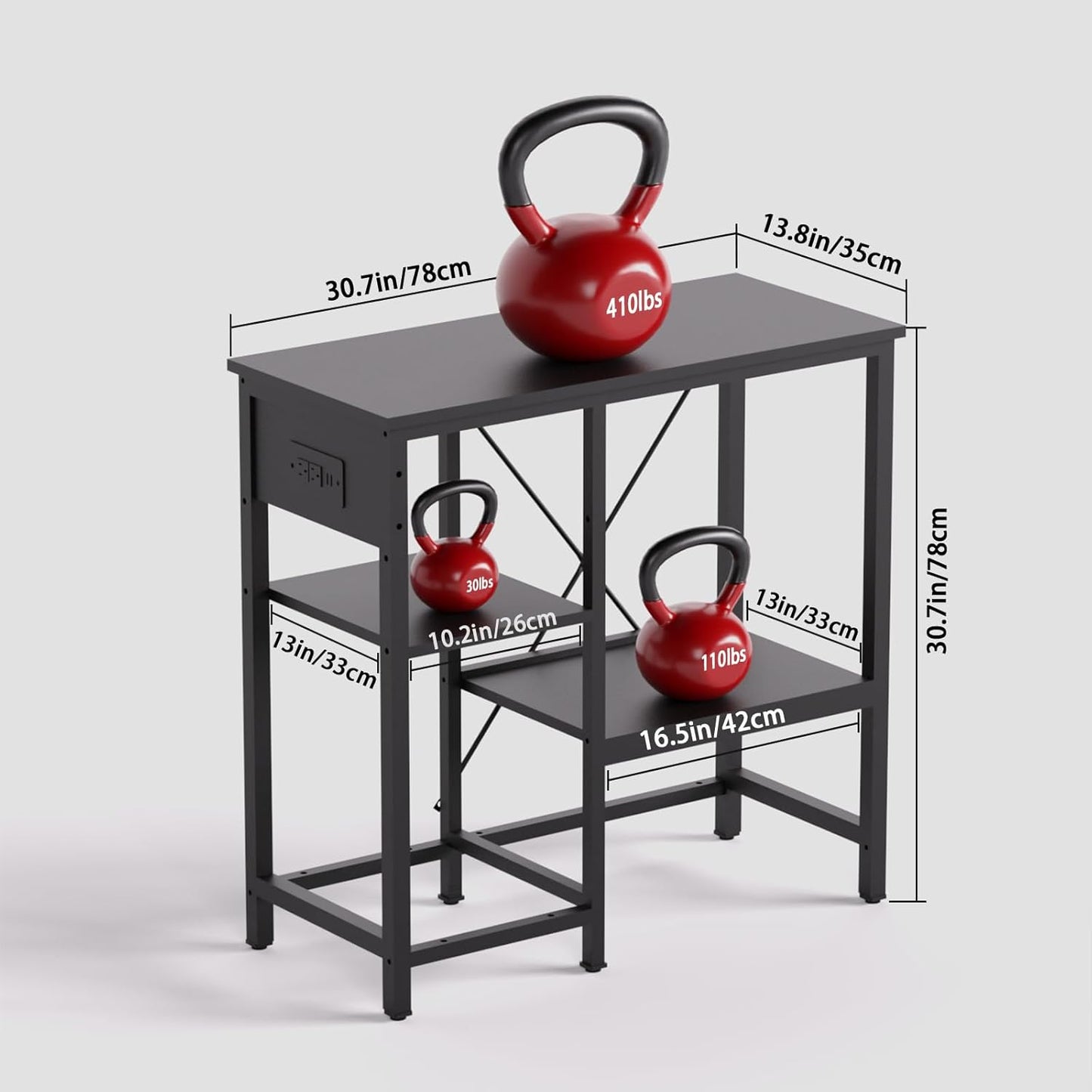 20-29 Gallon Fish Tank Stand with Power Outlet & LED Light, Metal Aquarium Stand with 3 Tier Adjustable Storage Shelves, Tank Stand for Reptile Tank, Turtle Tank, 30.7" L*13.8" W, Black