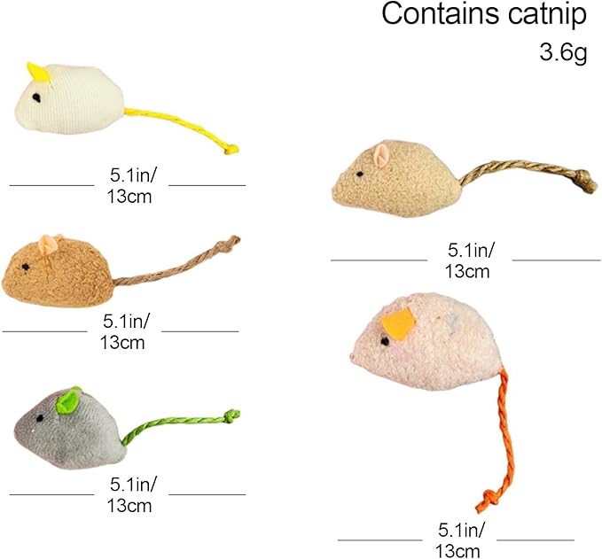 Shudyear cat Toys 5pcs Mouse Toys, Interactive Catnip Animal Toys for Indoor Kittens to Eliminate Boredom for Bored Indoor Cats (5pc)