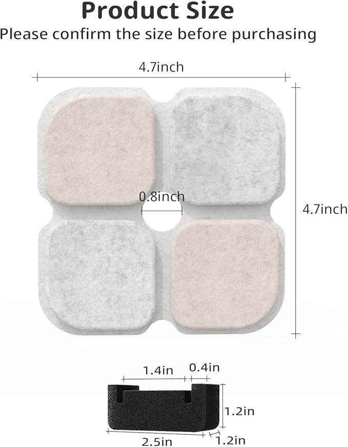 Cat Pet Water Fountain Filters, 12 Pack Replacement Filters Fit for 101oz/3L Crystal Cat Fountain, Triple Filtration System (12 Filters+12 Sponges)