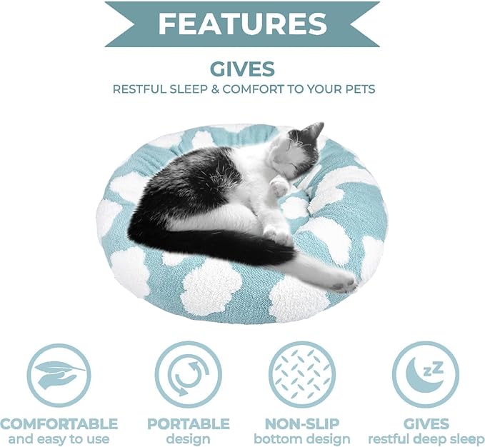 Whiskers & Friends Cat Bed, Cat Beds for Indoor Cats Washable, Orthopedic Soft Fluffy Round Calming Pet Bed for Small to Large Kitty Kittens & Dogs, Small Dog Beds & Furniture