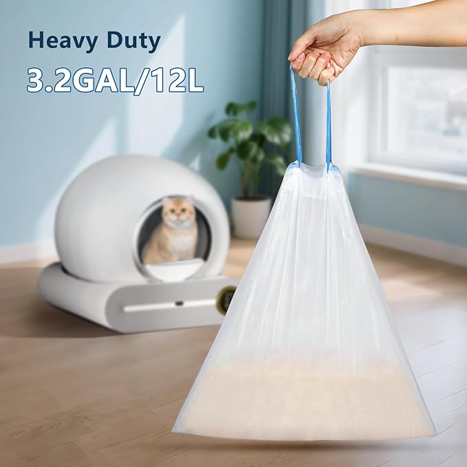 120 Count Cat Litter Box Liners Bags for MeoWant MW-SC01 / MW-SC02, Extra-Thick Cat Waste Bags for Self-Cleaning Litter Box, Drawstring Self Cleaning Trash Bags -17.7" x 19.68"