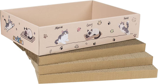 Cat Scratcher Pad with Box 3-Pack/5-Pack, Large & Medium Size – Reversible Corrugated Cardboard with Catnip: Durable Scratching Pads for Kittens & Adult Cats