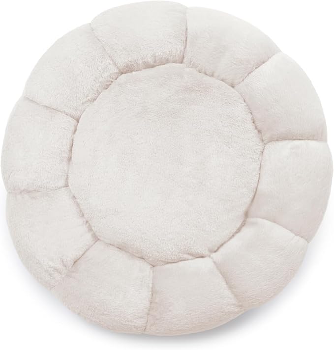 Sherry Kline Pets “Daisy Round” Donut Shape Calming Bed for Dogs and Cats, from Soft Faux Fur, Available in 4 Sizes, Machine Washable