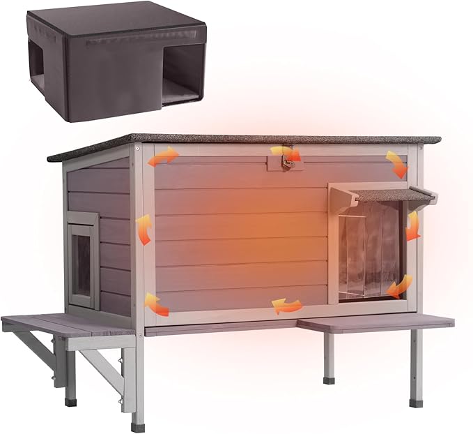 GUTINNEEN Outdoor Cat House Insulated Feral Cat Shelter Weatherproof for Winter with 100% Insulated Thermal Liner