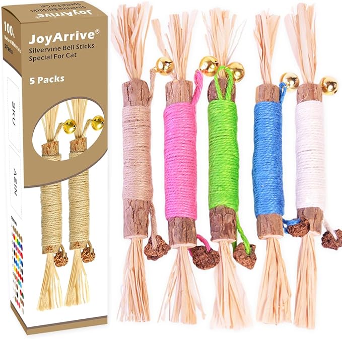 Natural Dried Matatabi Cat Chew Stick with Gall Fruit, Raffia Grass & Bell Ball Toys for Cat, Silvervine Sticks Interactive Catnip Toy for Teething & Entertainment(Size L Color G)