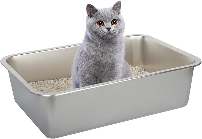 Cat Litter Box - Kitty Litter Boxes-Metal High Sided Cat Pan, Indoor Litter Tray, No Smell, Easy to Clean, Pet Toilet Supplies for Kitten, Kitty, Rabbit