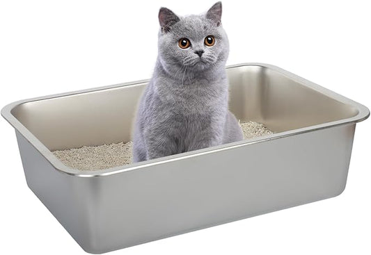 Cat Litter Box - Kitty Litter Boxes-Metal High Sided Cat Pan, Indoor Litter Tray, No Smell, Easy to Clean, Pet Toilet Supplies for Kitten, Kitty, Rabbit