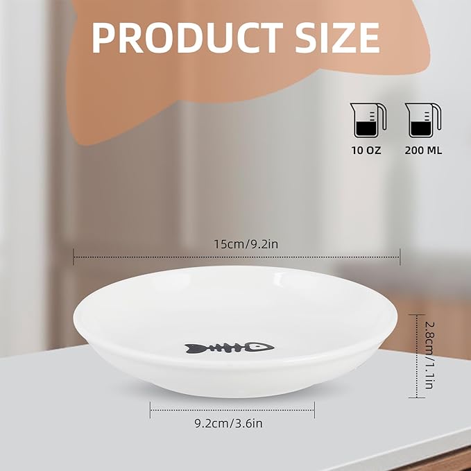 6 Pack Cat Food Bowl, Ceramic Cat Bowls, Anti Whisker Fatigue Cats Bowl Set,5.5 Inches Shallow Wide Kitten Plates for Food and Water (Fishbone Style)