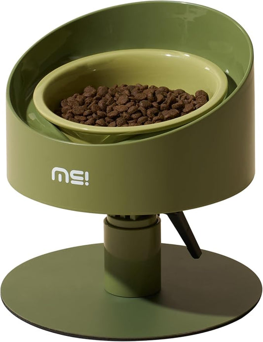 MS!MAKE SURE Adjustable Raised Cat Bowls, Ceramic Elevated Cat Bowls, Pet Bowl with Anti - Slip Rubber Pad, Leak - Proof, Lead & Cadmium Free, Whisker - Friendly, for All Life Stages of AgeGreen