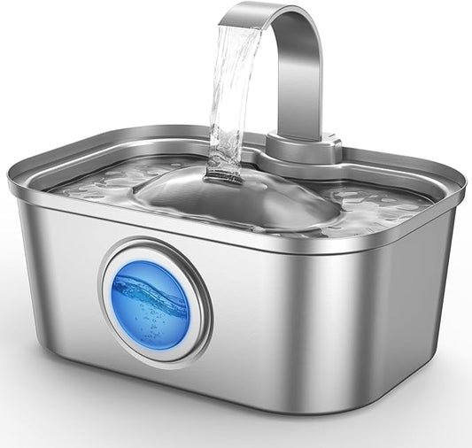 Bobo&Dragon Automatic Stainless Steel Cat Water Fountain for Cats & Dogs 124oz/3.5L - Quiet Water Dispenser Bowl with Pump, Fresh Filtered Hydration, Easy Clean, Leak-Proof Design for Indoor