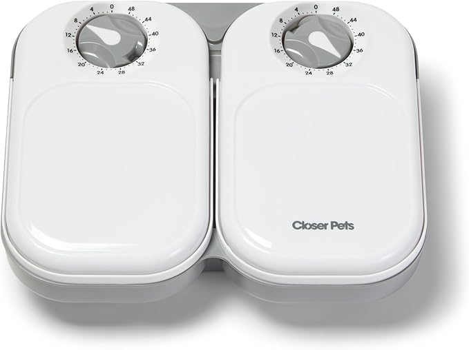 Closer Pets C200 2 Meal Timer-Controlled Automatic Pet Feeder - for Cats and Small Dogs, Wet or Dry Food, Stainless Steel Bowl Inserts and Ice Pack, up to 0.88 lb Each, White