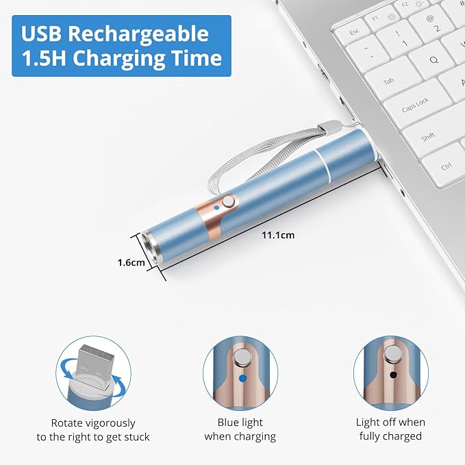 2 Pieces Cat Toy, USB Rechargeable, Long Range 5 Modes, Interactive Kitten Dog Cat Mouse Toy for Indoor (Sky Blue