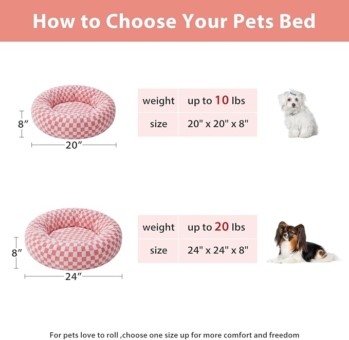 BFPETHOME Donut Dog Beds for Small Dogs, Cute Small Dog Bed for Puppy and Kitten, Round Calming Pet Bed with Non-Slip Bottom, Machine Washable,24inch, Pink