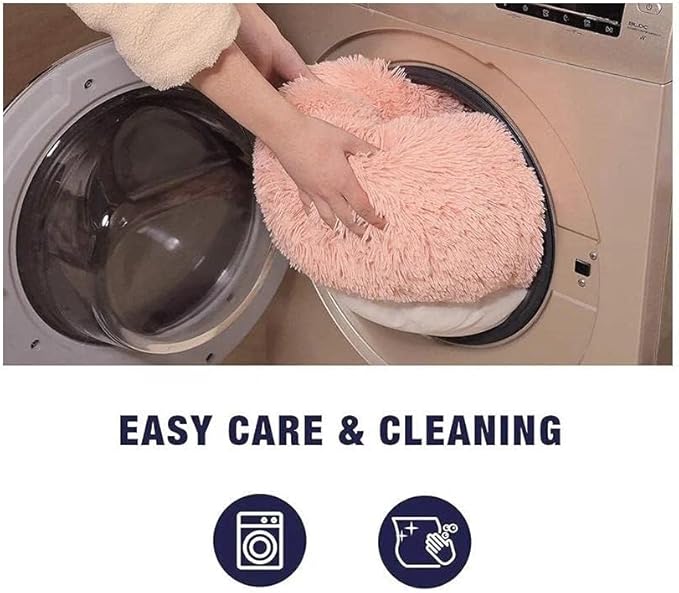 Cat Beds for Indoor Cats - Cat Bed Washable 20/24 inches, Dog Beds for Small Medium Dogs, Anti Anxiety Round Fluffy Plush Faux Fur Pet Bed, Thick Bottom (Pink, Medium)