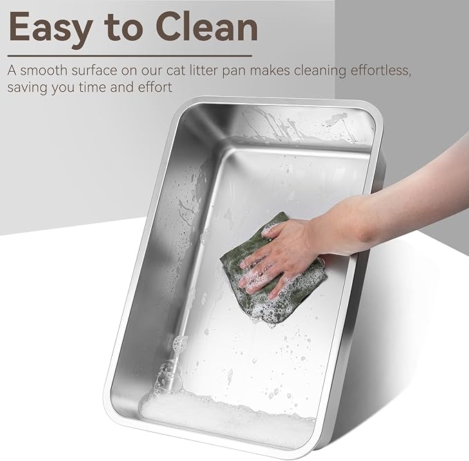 GOLDENKEY 2 Pack 23.6"x 15.7"x 8" Extra Deep & Large Stainless Steel Cat Litter Box with High Sides，XXL Metal Litter Box for Big Cat，Non Stick Odorless Easy to Clean