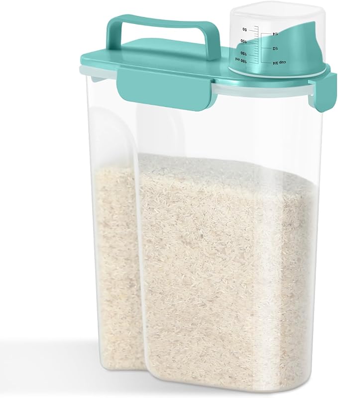 Rice Storage Container 10 Lbs, Pet Cat Dog Food Storage Container with Larger Spout and Cup, Airtight Cereal Containers Storage Food Cereal Dispenser, Kitchen and Pantry Organization Bin-Green