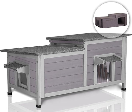 Outdoor Cat House Insulated Feral Kitty Shelter with Liner Weatherproof Cat Condo for Winter,Large Space