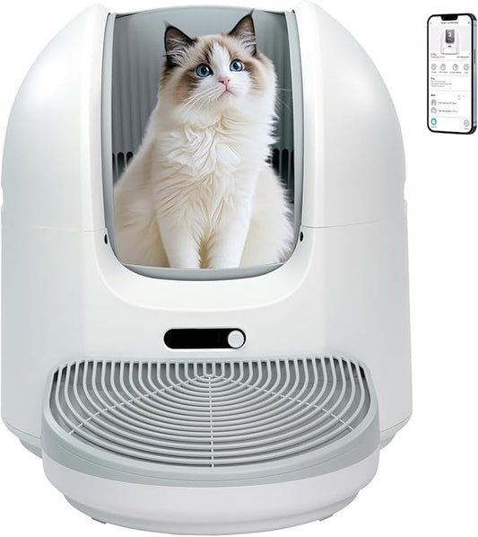 Open-Top Self Cleaning Cat Litter Box, Safety Anti-Pinch Protection, Large Papacity, App Control Automatic Cleaning Litter Box，Automatic Cleaning Function, Ultra-Quiet Design