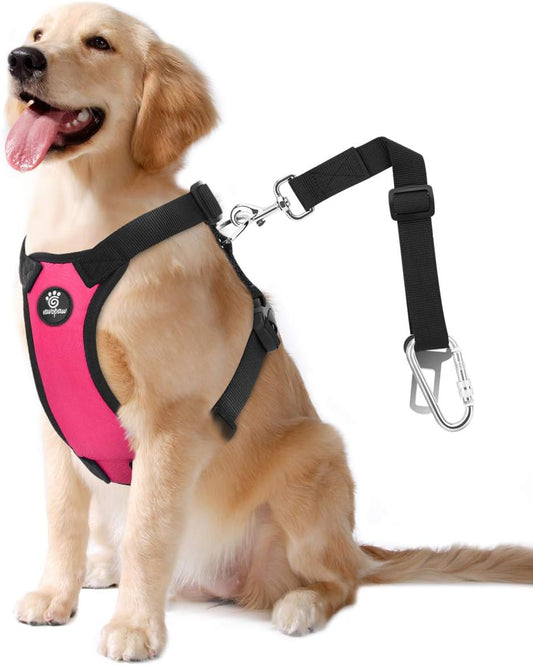 Dog Seat Belt, Safety Vest Dog Car Harness with Adjustable Buckle Dog Seat Belt for Vehicle Nylon Pet Safety Seat Belts Heavy Duty(L, Magenta)