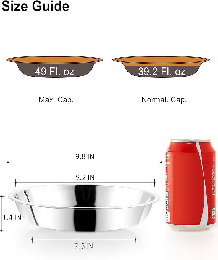 VENTION Big Shallow Cat Food Bowls, Outer Dia. 9.8 in Whisker Fatigue Cat Bowl, Stainless Steel Cat Food Dish for Indoor Cats, Set of 2 Replacement Cat Bowls for Raised Station(49 Fl.oz)