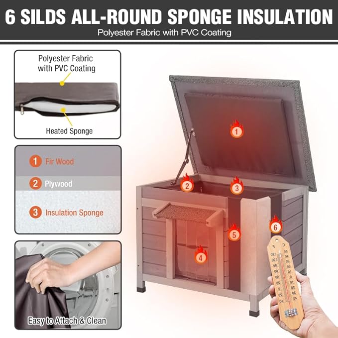 Outdoor Cat House, Heated Feral Cat Shelter with Insulated Liner, Waterproof Roof Cat House Outside for Winter