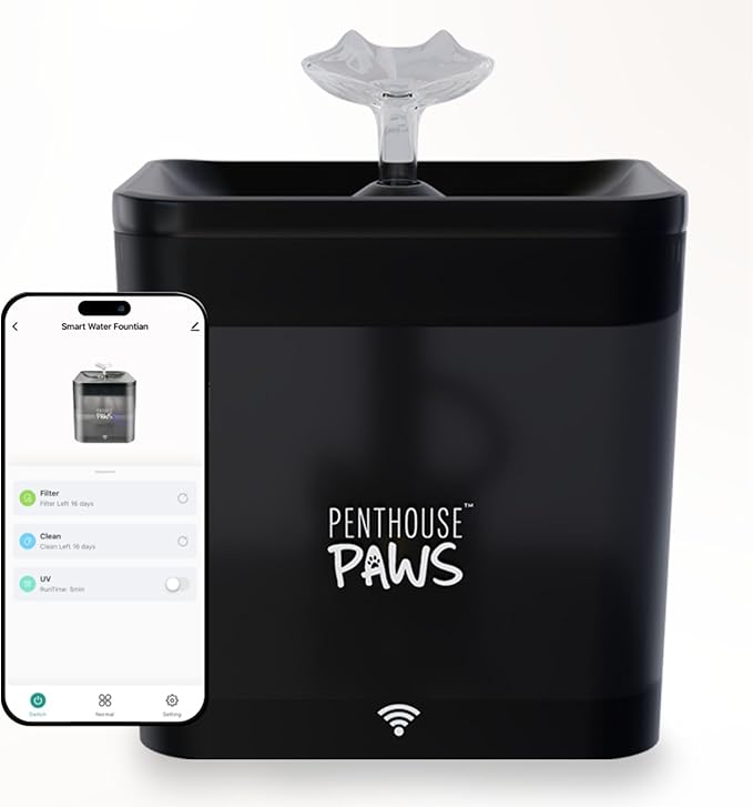 Smart WiFi Cat Water Fountain, App-Controlled Pet Drinking Dispenser 2.2L Tank, Ultra Quiet Automatic Indoor Fountain with 5-Stage Filtration & No-Whisker-Fatigue Bowl for Cats & Dogs
