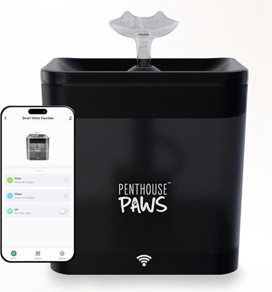 Smart WiFi Cat Water Fountain, App-Controlled Pet Drinking Dispenser 2.2L Tank, Ultra Quiet Automatic Indoor Fountain with 5-Stage Filtration & No-Whisker-Fatigue Bowl for Cats & Dogs