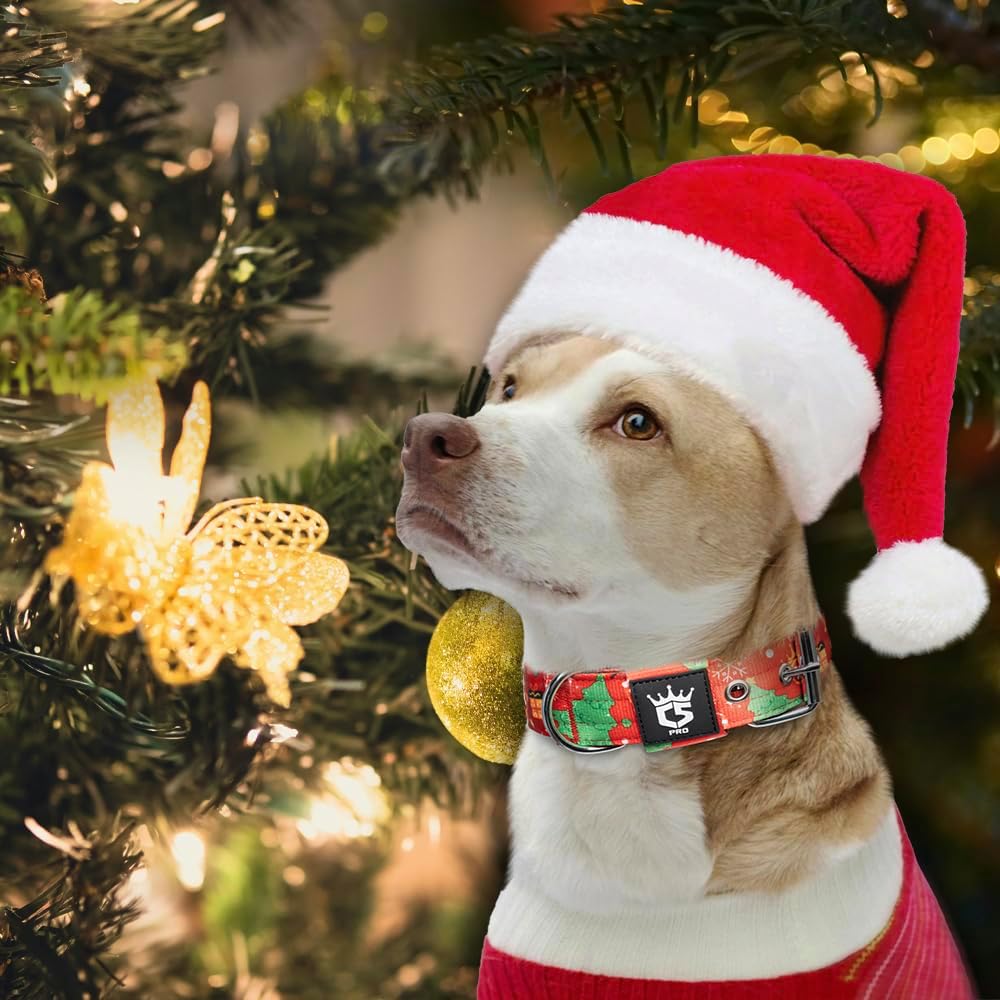 TSPRO Tactical Dog Collar 1.25 Inch Wide Thick Dog Collars with Heavy Duty Metal Buckle, Durable, Strong, Adjustable for Small Dogs (Christmas Green S)