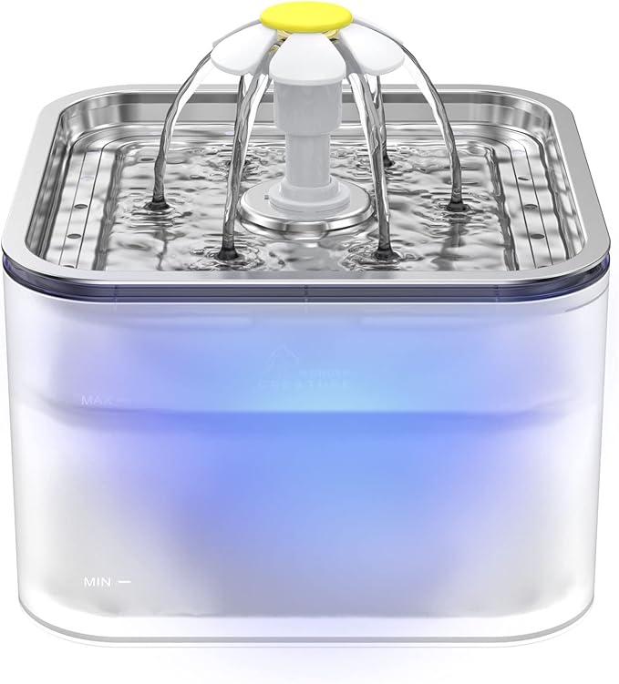 Cat Water Fountain Stainless Steel, 101oz/3L Pet Fountain with LED Light for Cats and Dogs (Clear)