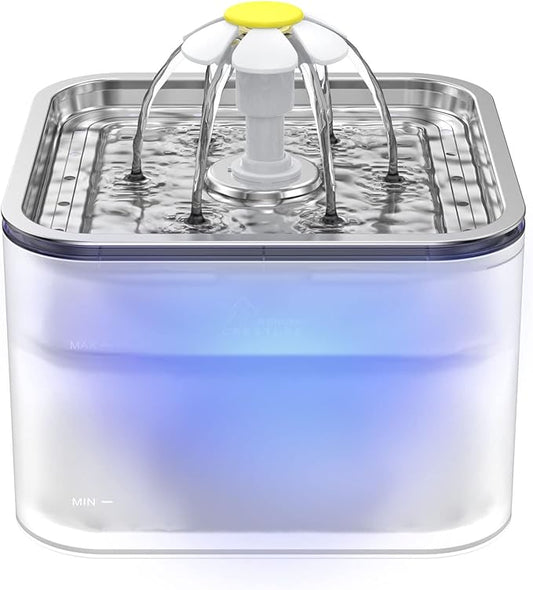 Cat Water Fountain Stainless Steel, 101oz/3L Pet Fountain with LED Light for Cats and Dogs (Clear)